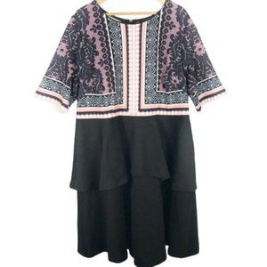 Eloquii Tiered Lace Print Scuba Dress Multi Color Size 18